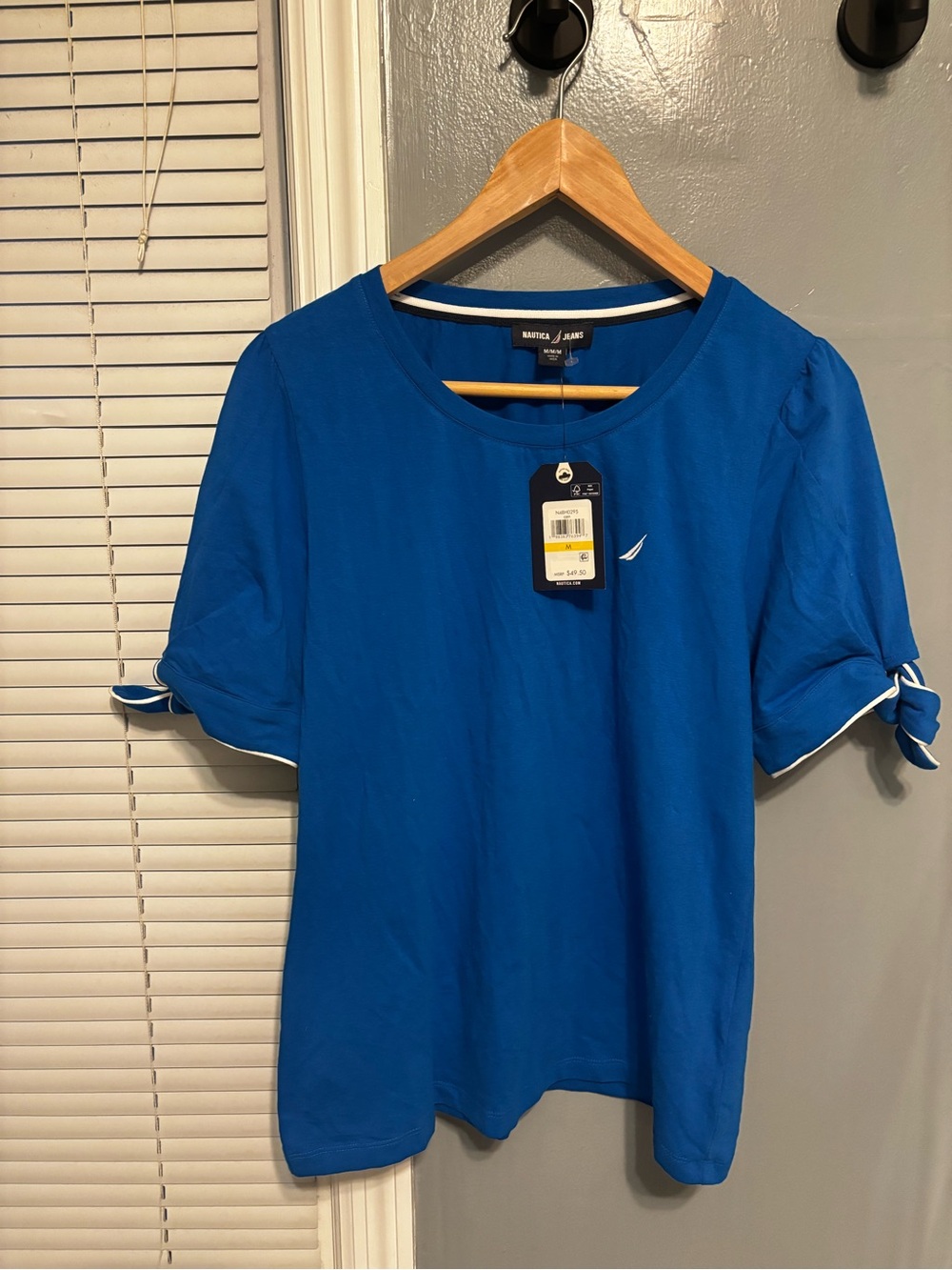 Nautica Bright Blue Short Sleeve Tee with Tie-Sleeve Detail